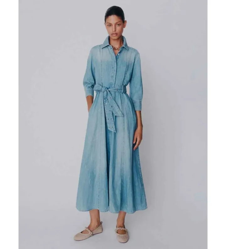 Marella para mujer. 2613221024200 Vestido Mlsgiambo denim (38), Azul, Algodón, Manga larga