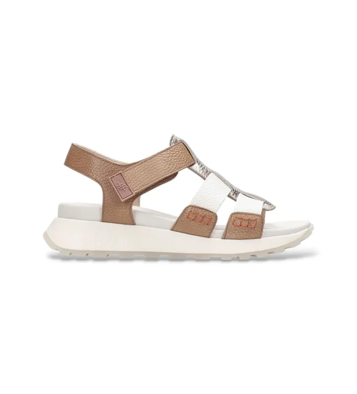 Hispanitas para mujer. CHV264624 Sandalias Ambar dorado (36), Piel, Blanco, Marrón, 3 a 5cm, Velcro, Casual