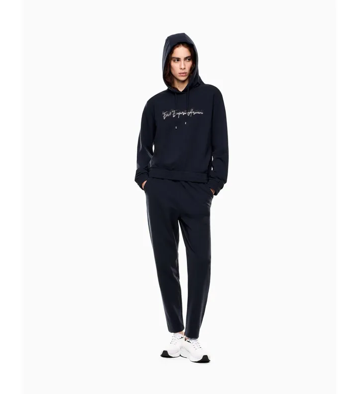 EA7 para mujer. 7W000990_AF12502 Chándal de mezcla de algodón elástico marino (L), Casual, Deportivo, Manga larga
