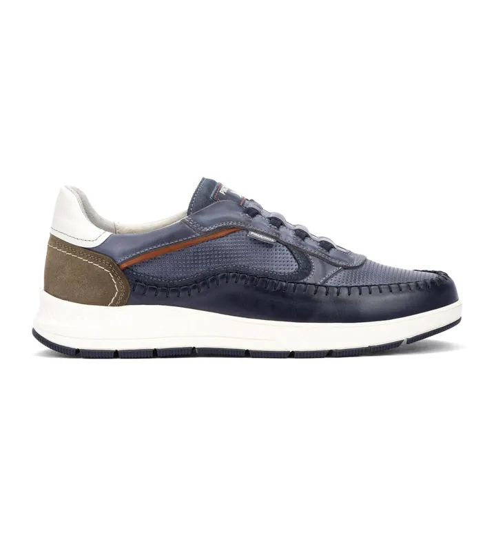 Pikolinos para hombre. M7W-6423C1 Zapatillas de piel Salamanca azul (40), Plano, Cordones, Casual, Clásico