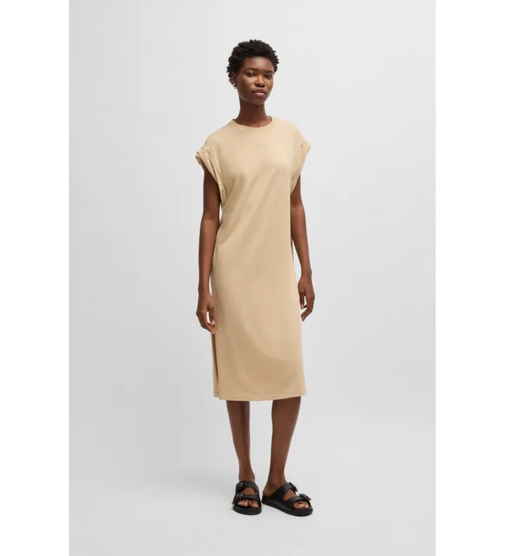 BOSS para mujer. 50540442 Vestido de punto con manga casquillo beige (M), Casual, Modal, Manga corta