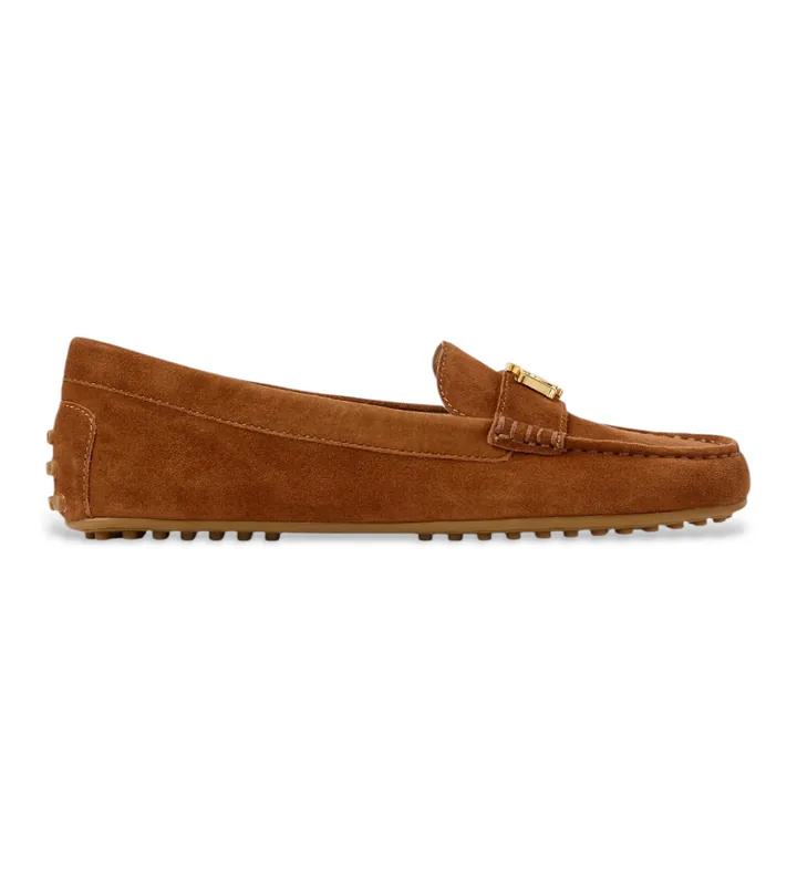 Lauren Ralph Lauren para mujer. 802821629032 Mocasines Barnsbury de ante marrón (36), Plano, Ninguno, Casual