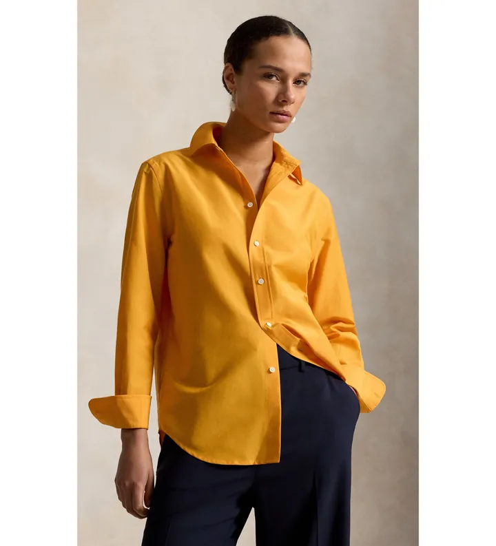 Polo Ralph Lauren para mujer. 211B30368002 Camisa de algodón y seda Relaxed Fit naranja (L), Casual, Manga larga