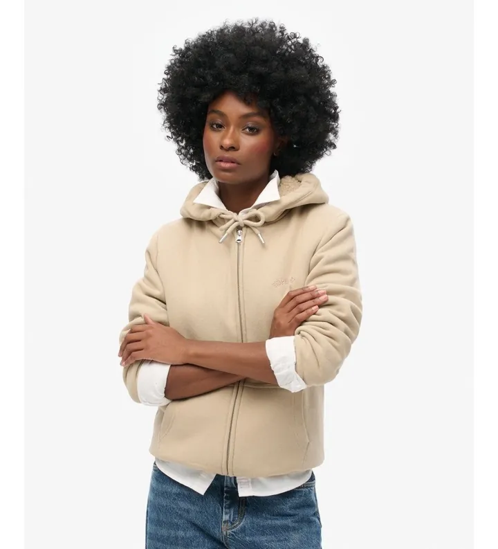 Superdry para mujer. W2012323A Sudadera con capucha y cremallera Borg Lined gris (L), Casual, Algodón