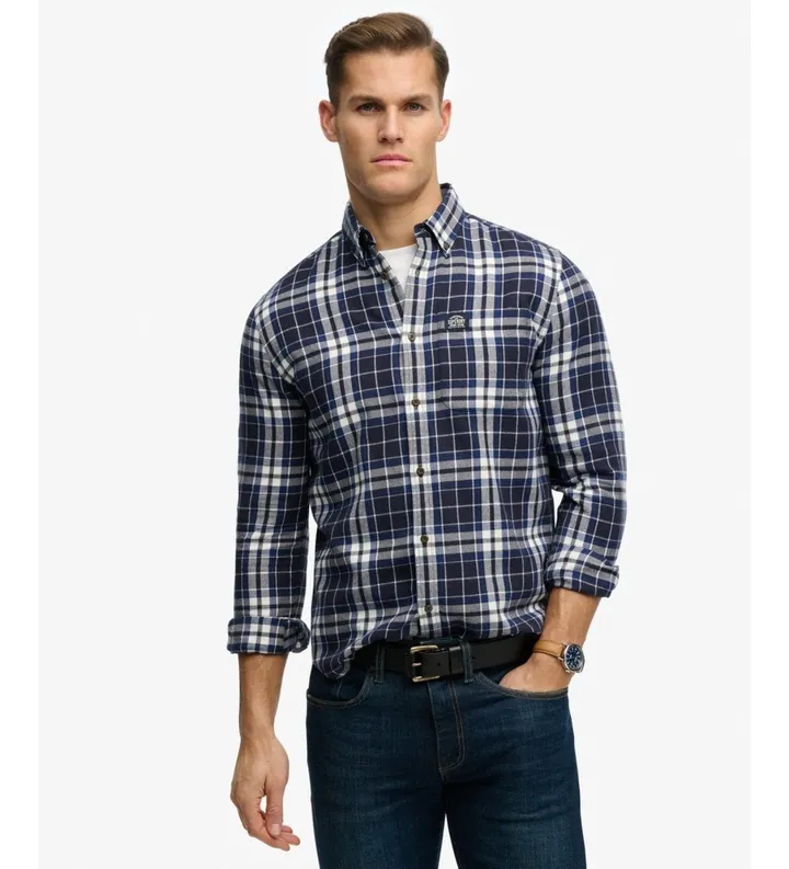 Superdry para hombre. M4011047A Camisa Lumberjack azul (L), Casual, Algodón, Manga larga