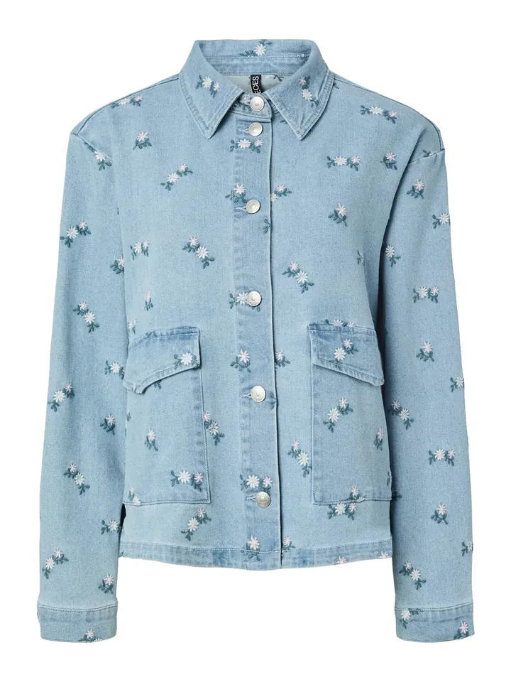 PIECES Blusa 'PCFlora' azul / verde hierba / blanco