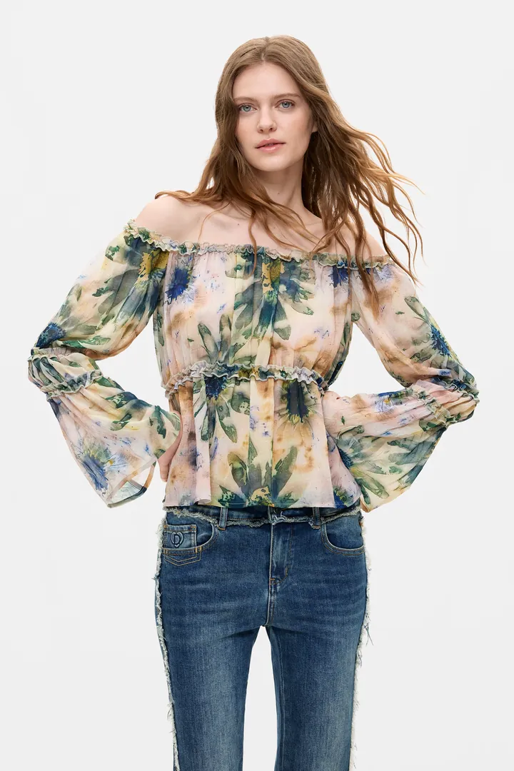 Desigual, Blusa Manga Larga Estampada, Mujer, Poliester, Rojo, L