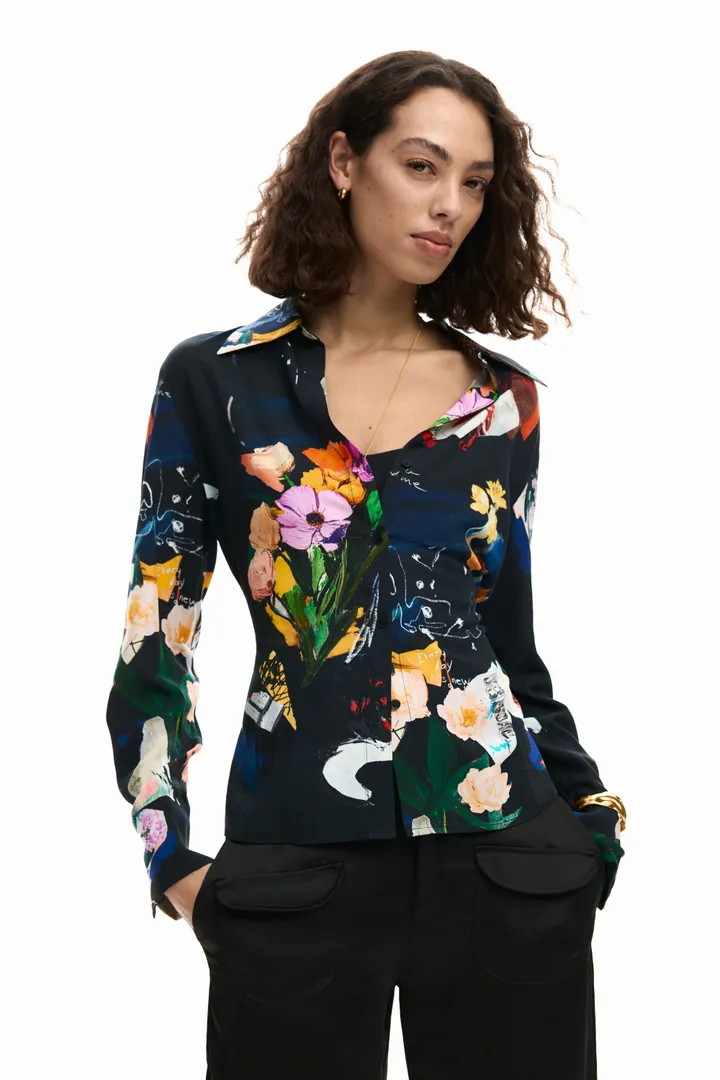 Desigual, Camisa collage lazada, Mujer, Viscosa, Negro, L