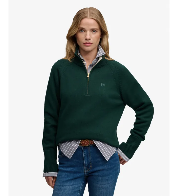 Superdry para mujer. W6110625A Jersey de punto con media cremallera en verde (L), Casual, Algodón