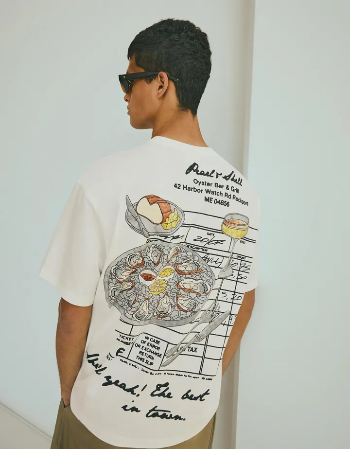 Bershka Camiseta Relaxed Print Hombre L Blanco Roto
