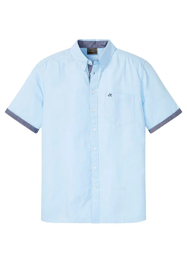 Camisa Oxford de manga corta de algodón puro