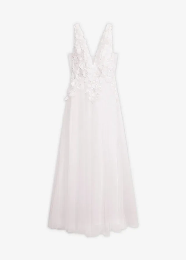 Vestido de novia de tul delicado con aplicación de flores