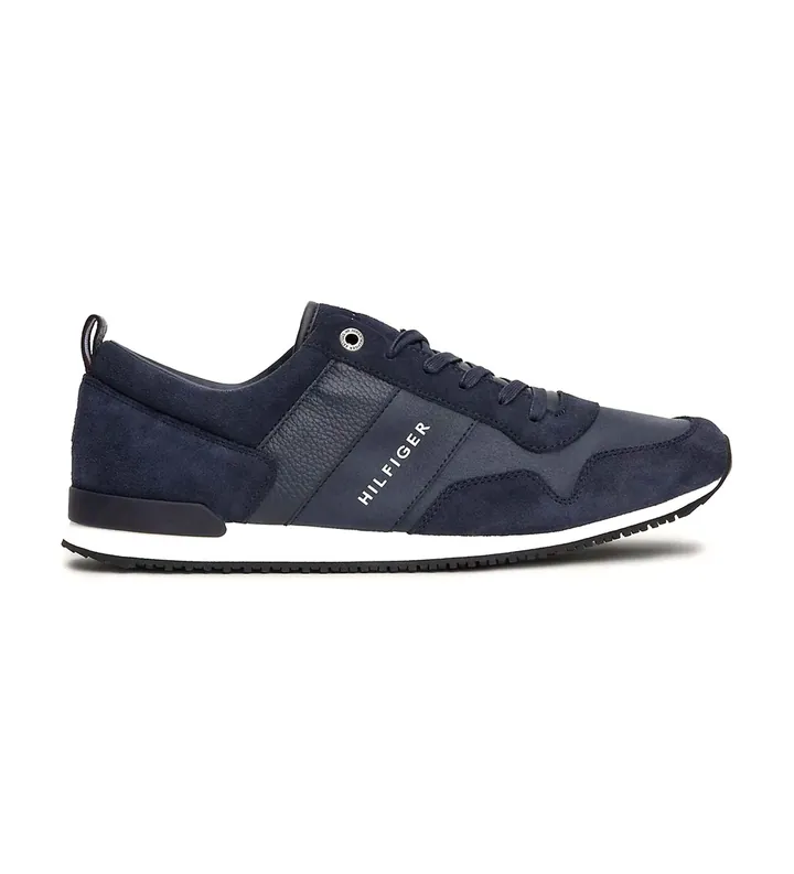 Tommy Hilfiger para hombre. FM0FM00924 Zapatillas de Piel Iconic con cordones marino (40), Negro, Plano, 1 a 3cm, Casual
