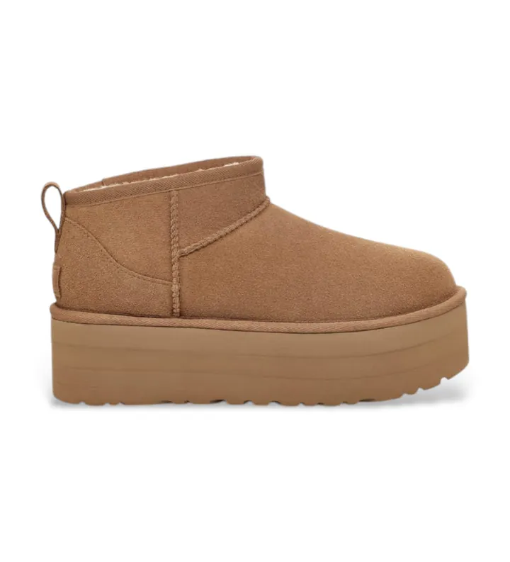 UGG para mujer. 1135092 Botines de piel W Classic Ultra Mini Platform marrón (39), 3 a 5cm, Ninguno, Casual
