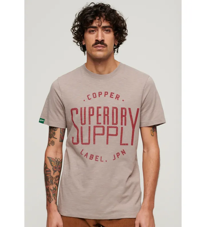Superdry para hombre. M1011900A Camiseta Workwear de la gama Copper Label beige (M), Casual, Algodón, Manga corta