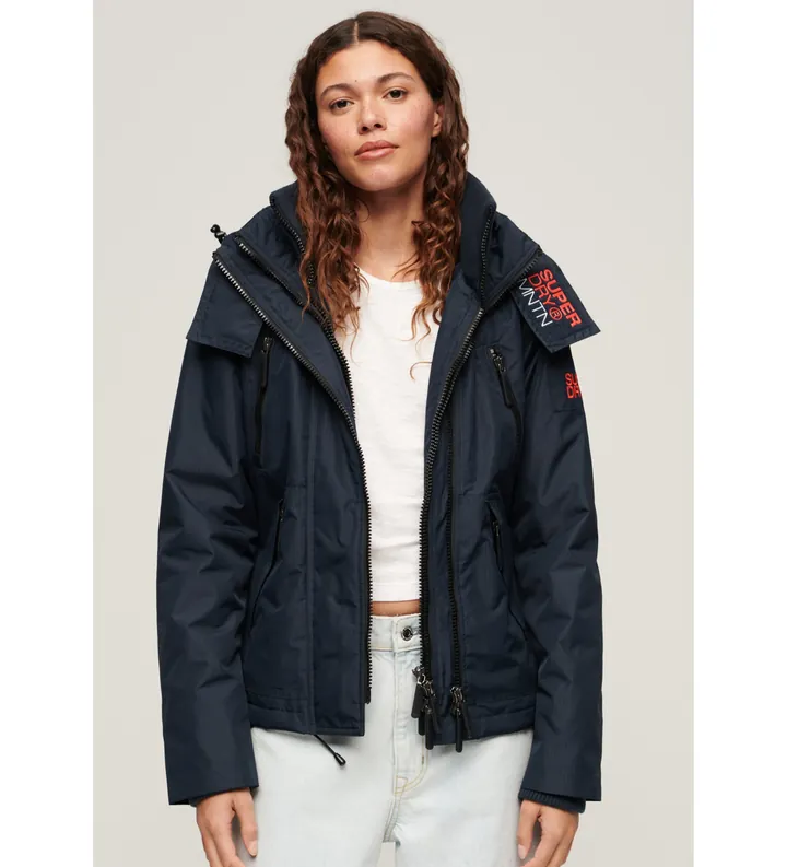 Superdry para mujer. W5011652A Chaqueta cortavientos con capucha Mountain marino (L), Casual, Poliéster, Manga larga