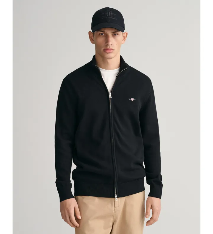 Gant para hombre. 8030164 Cárdigan con cremallera Casual negro (3XL), Algodón, Manga larga