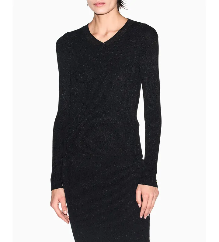 A|X Armani Exchange para mujer. XW001874AF11957MC005 Jersey Slim V (L), Negro, Casual, Clásico, Viscosa