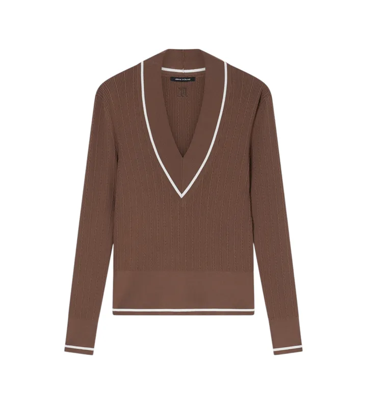 A|X Armani Exchange para mujer. XW002242AF10352U6136 Jersey V neck marrón (L), Casual, Viscosa, Manga larga