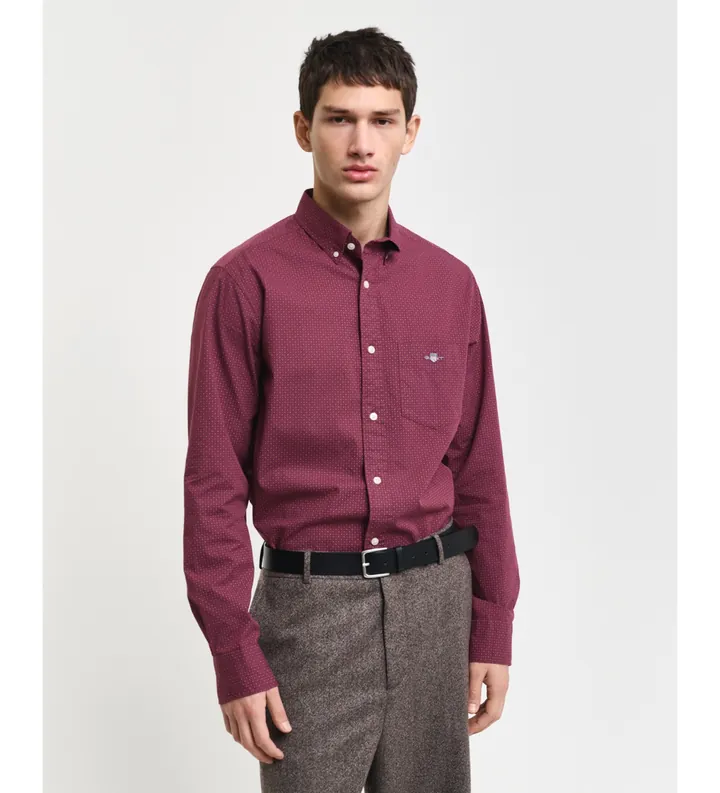 Gant para hombre. 3240160 Camisa Regular Fit con microestampado burdeos (XL), Casual, Algodón, Manga larga
