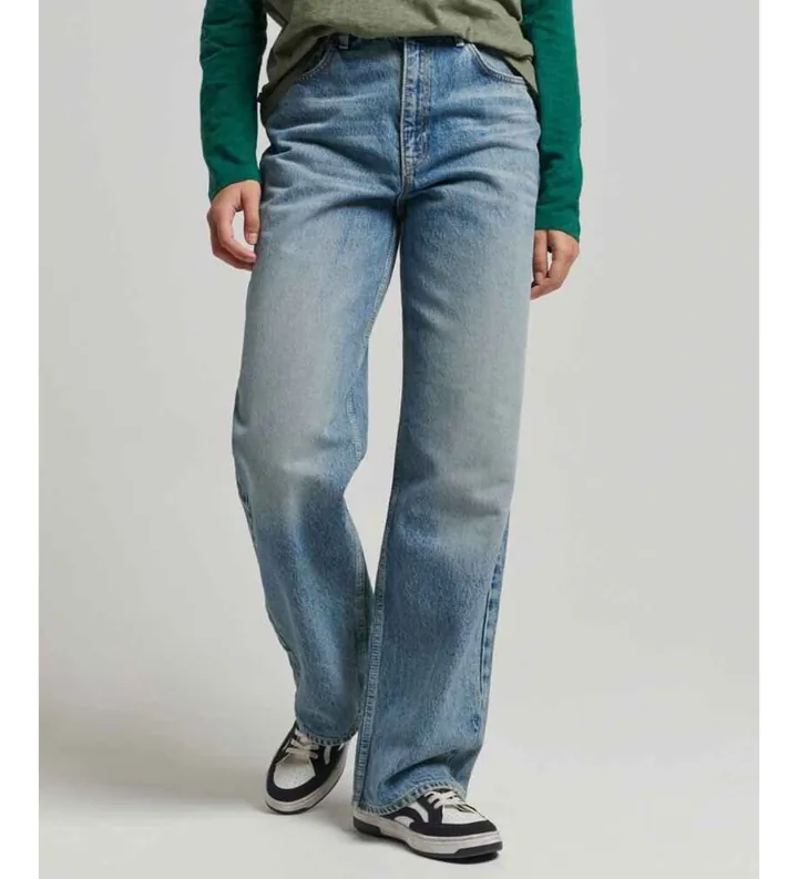 Superdry para mujer. W7010800A Jeans con pernera ancha azul (32/30), Casual, Denim, Algodón Orgánico, Sostenible
