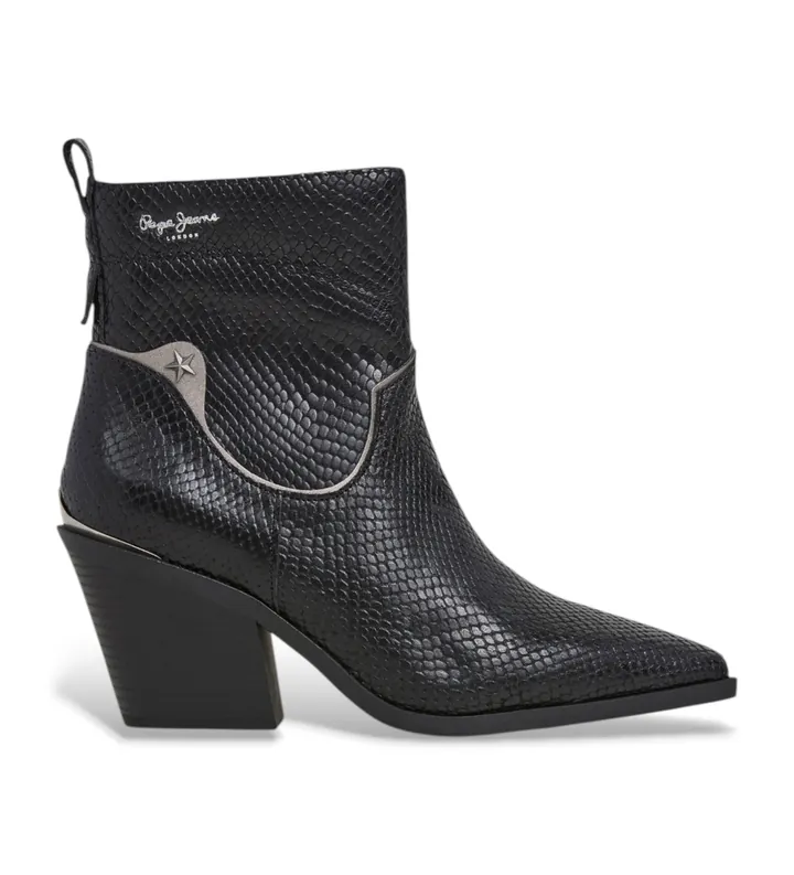 Pepe Jeans para mujer. PLS500015 Botines de Piel Gina Snake negro (38), 3 a 5cm, Cremallera, Casual