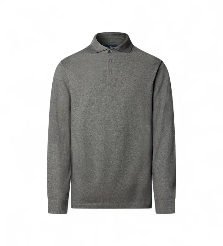 Hackett London para hombre. HM5500049 Polo de manga larga Pima gris (L), Casual, Algodón, Clásico