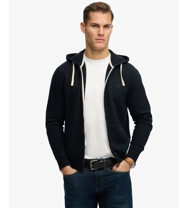 Superdry para hombre. M2014470A Sudadera con capucha y cremallera Monogram marino (L), Casual, Algodón