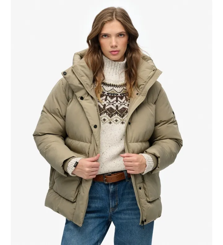 Superdry para mujer. W5011930A Chaqueta acolchada Padded beige (L), Casual, Poliéster Reciclado