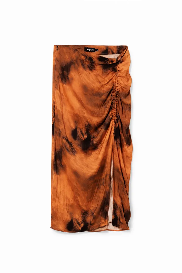 Desigual, Falda midi fruncido regulable, Poliester, Naranja, L