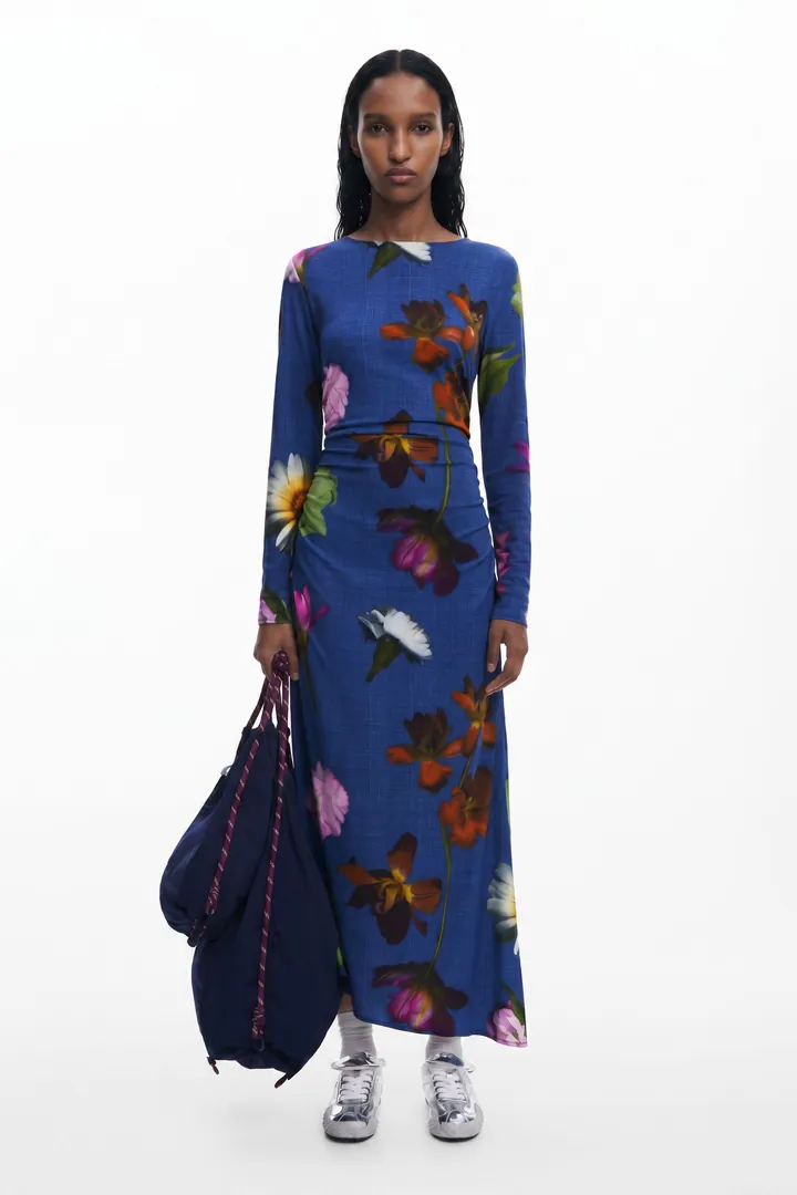 Desigual, Vestido midi asimétrico, Viscosa, Azul, L