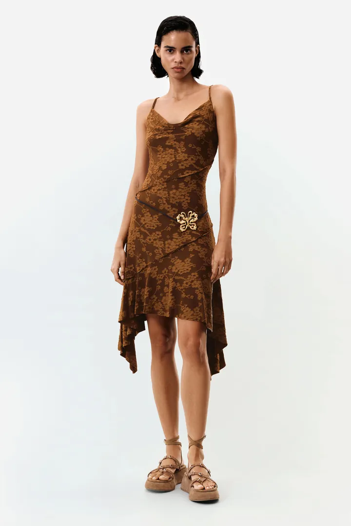 Desigual, Vestido tirantes asimétrico, Mujer, Poliester, MarróN, L
