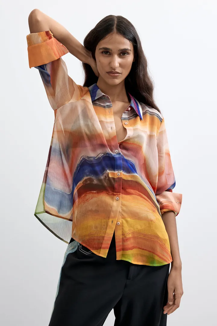 Desigual, Blusa Manga Larga Estampada, Mujer, Poliester, L