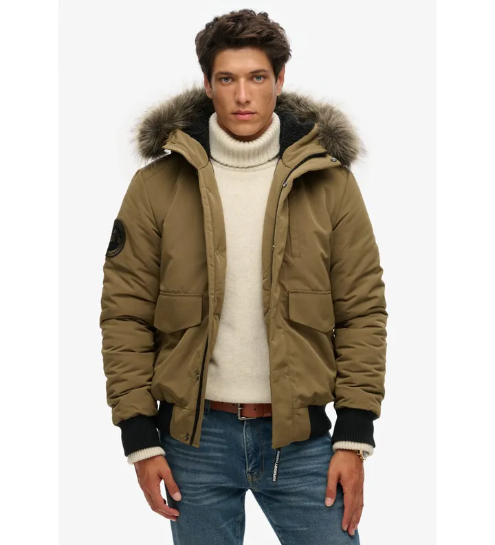 Superdry para hombre. M5011742A Cazadora bómber acolchada con capucha Everest verde (L), Casual, Poliéster
