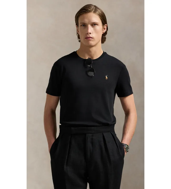 Polo Ralph Lauren para hombre. 710740727001 Camiseta de algodón Custom Slim Fit negro (L), Casual, Manga corta