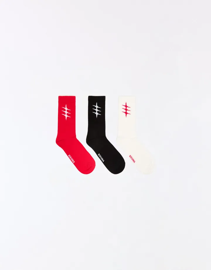 Bershka Pack 3 Calcetines Combinados Estrella Hombre L Rojo