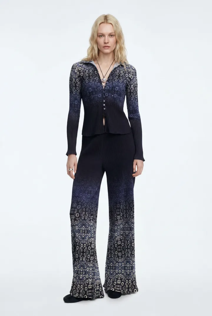 Desigual, Pantalón diseñado por Mr. Christian Lacroix, Poliester, Azul, L