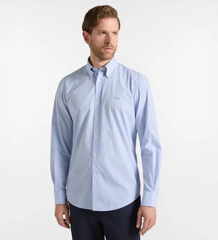 Harmont & Blaine para hombre. CRR074013435B Camisa Micro Rayas azul claro (L), Casual, Algodón, Manga larga