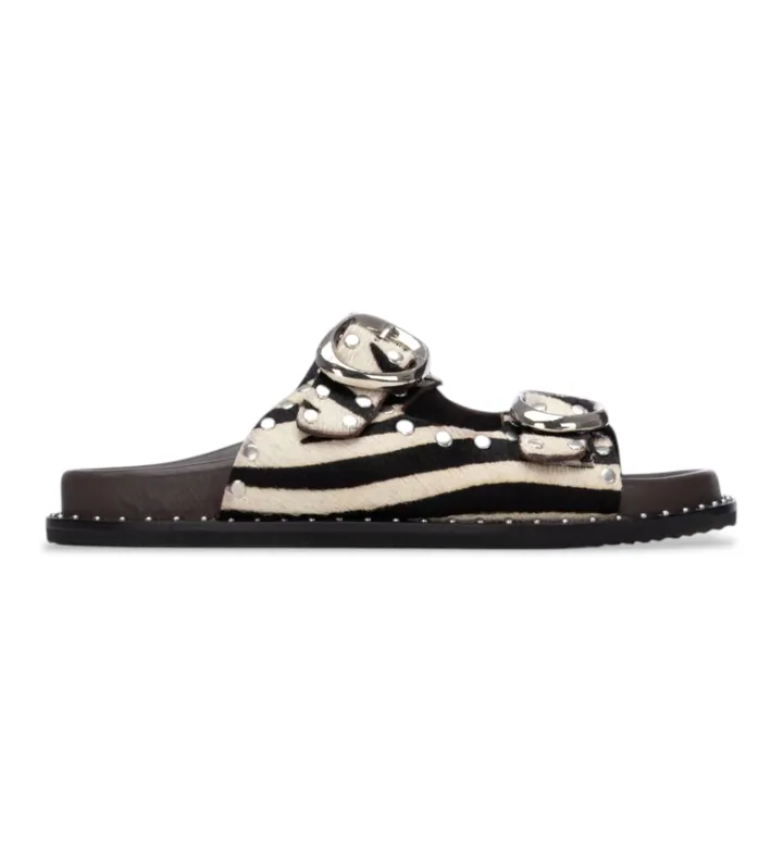 Carmela para mujer. 16305604-CEBRA Sandalias de Piel 163056 blanco (36), Plano, Hebilla, Casual, Animal print