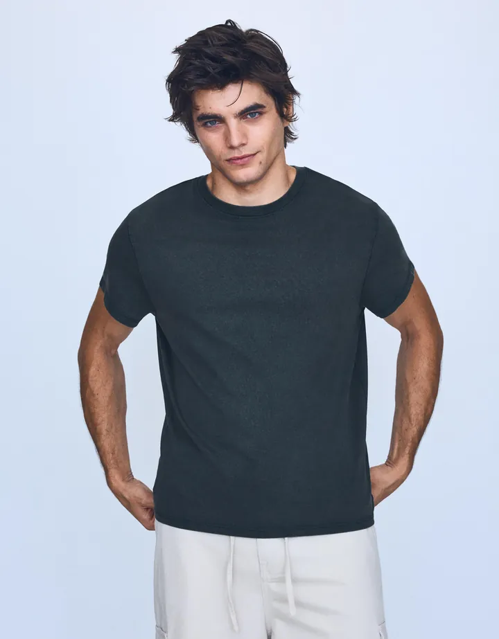 Bershka Camiseta Manga Corta Hombre L Azul Oscuro
