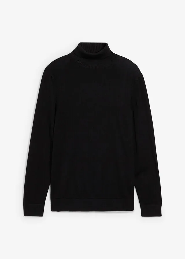 Jersey de punto fino con lana merina de calidad con cuello vuelto y corte ajustado