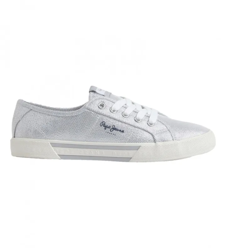 Pepe Jeans para mujer. PLS31439 Zapatillas Básicas Brady Party plateado (36), Plata, Tela, Plano, Cordones, Casual