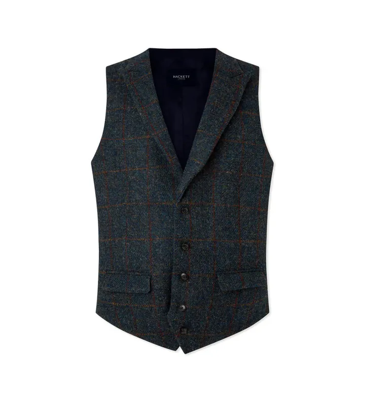 Hackett London para hombre. HM470488 Chaleco Tweed marino (38/32), Casual, Fiesta, Lana, Clásico