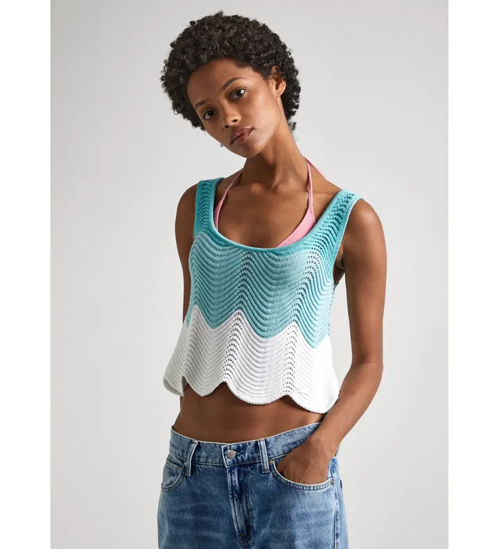 Pepe Jeans para mujer. PL702151 Top Galea azul (S), Casual, Algodón, Sin mangas / Tirantes