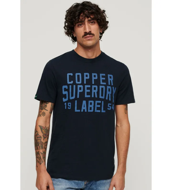 Superdry para hombre. M1011900A Camiseta Workwear de la gama Copper Label marino (M), Casual, Algodón, Manga corta