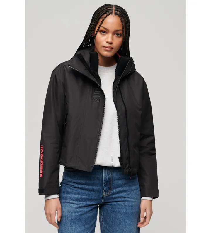 Superdry para mujer. W5011655A Chaqueta cortavientos bordado SD negro (L), Casual, Poliéster, Manga larga