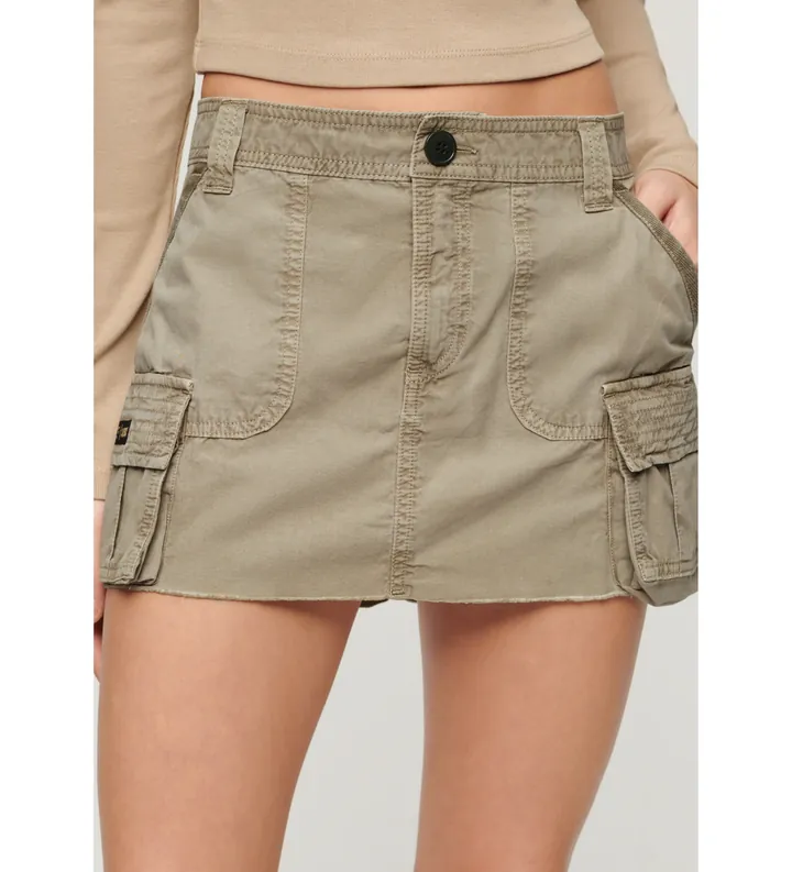 Superdry para mujer. W7210305A Falda Utility Parachute taupe (L), Casual, Algodón