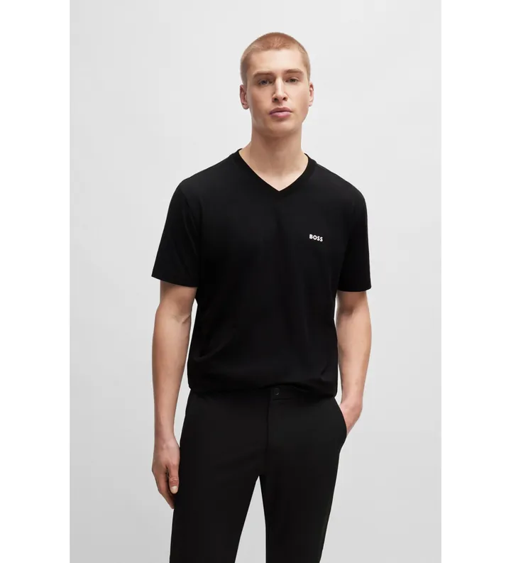 BOSS para hombre. 50506347 Camiseta V negro (L), Casual, Algodón, Manga corta