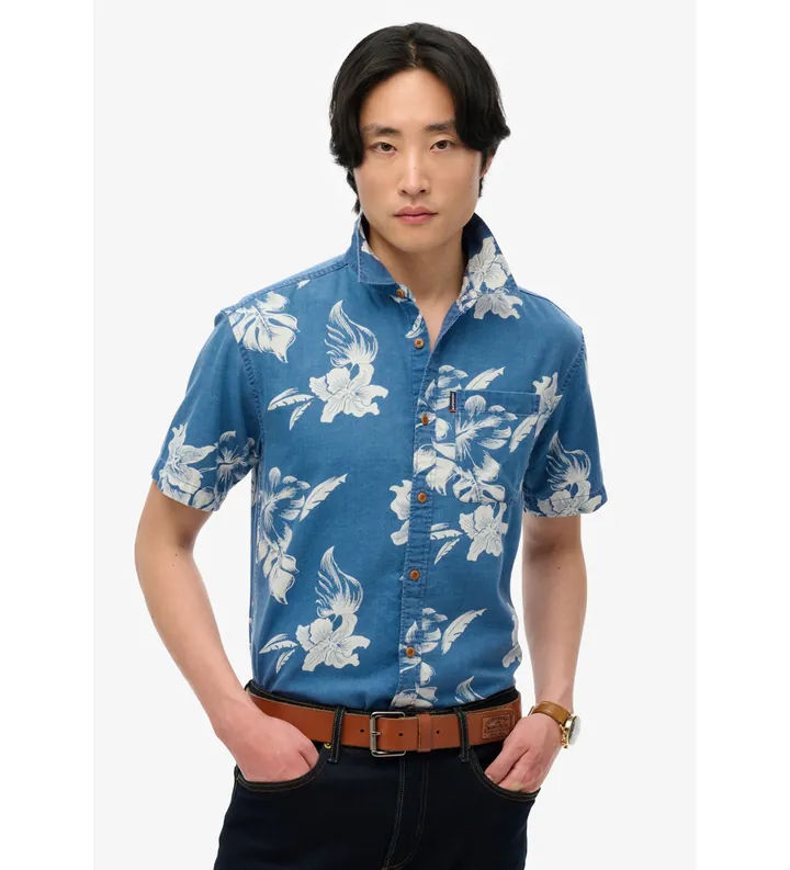 Superdry para hombre. M4010936A Camisa Loom azul (L), Casual, Algodón, Manga corta