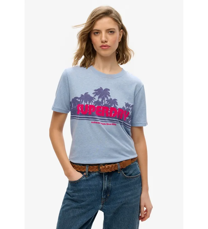 Superdry para mujer. W1011616A Camiseta Outdoor azul (S), Casual, Algodón, Manga corta